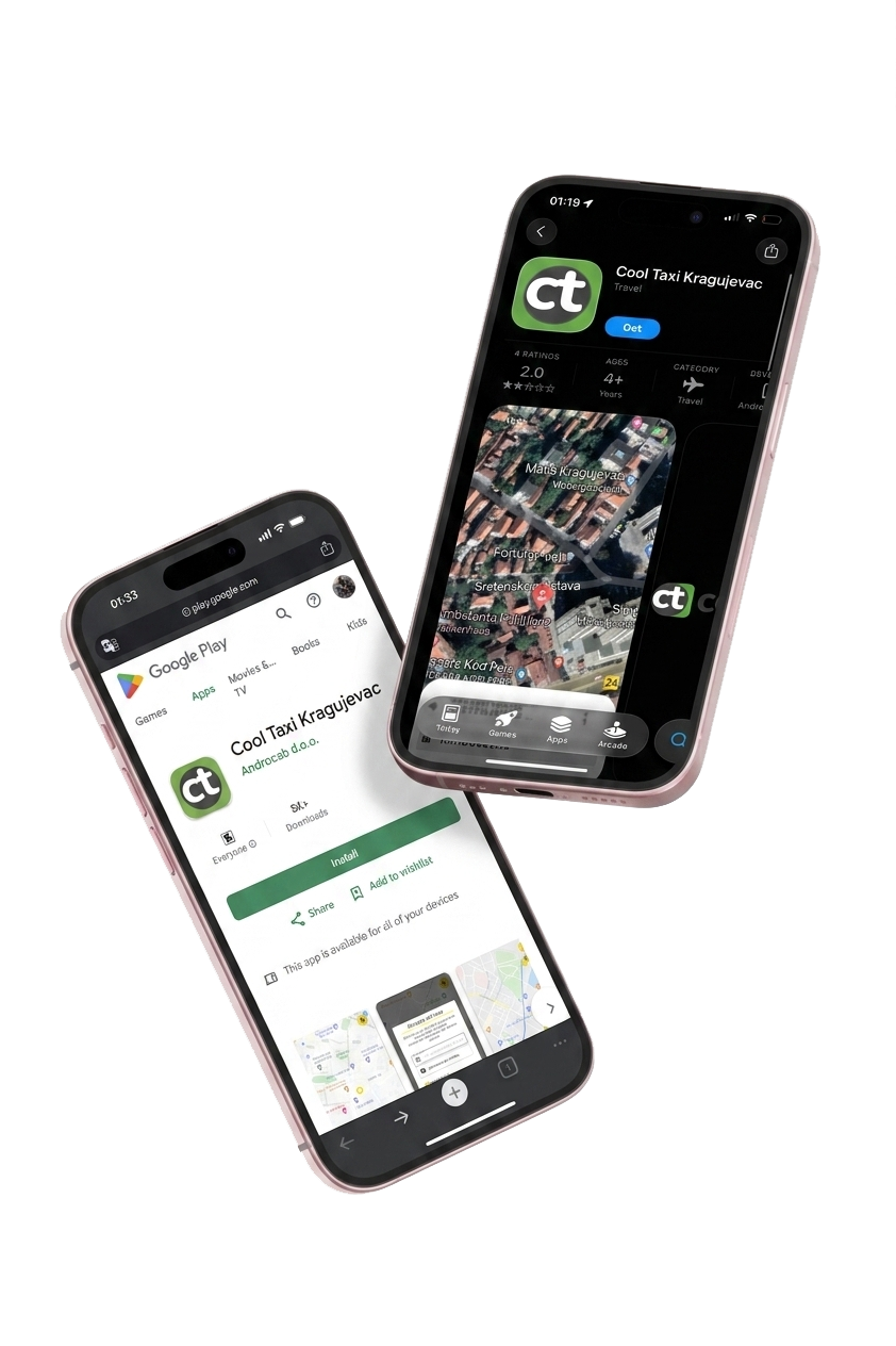 Cool Taxi aplikacija na iPhone telefonima — App Store i Google Play prikaz